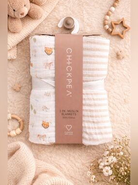 ✨🍼🤎 NWT Chick Pea 2-Pack Muslin Baby Blankets (100% Cotton) 🤎🍼✨